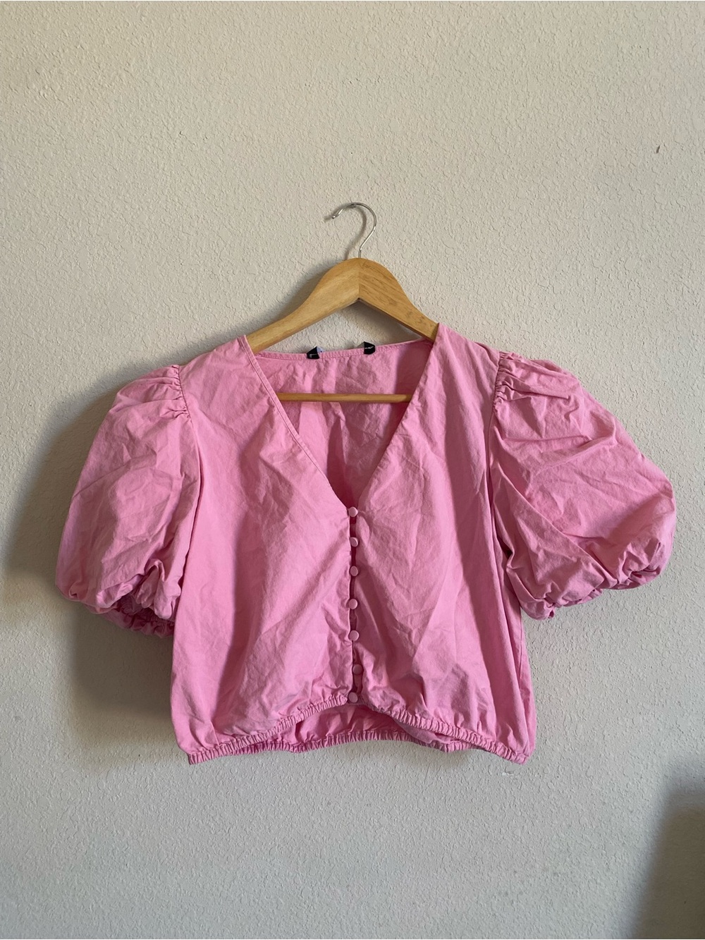 ZARA Puff Sleeve Cotton Poplin Pink Crop Top
